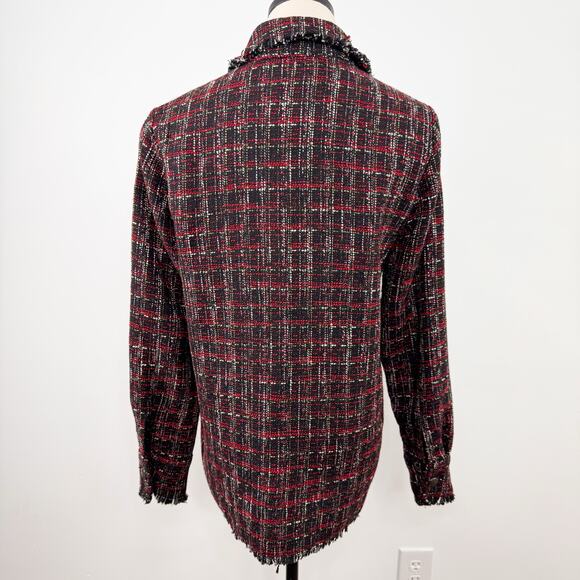 Zara Tweed Shacket Black Red Shirt Jacket Fringe Preppy Boho Contemporary Size S - Picture 10 of 15